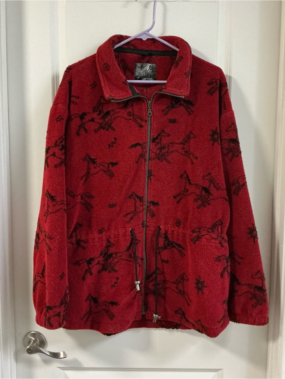 Vintage Tsunami Fleece Jacket Red Horse Graphic Drawstring Full Zip Large